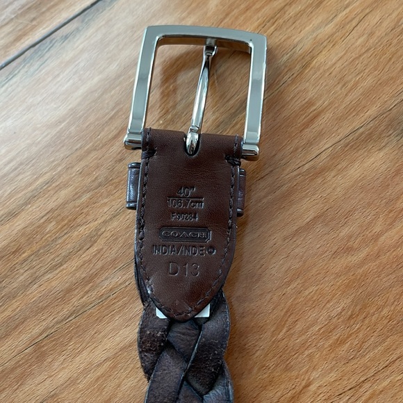 Mens Coach 40” Brown leather braided belt - Picture 5 of 8